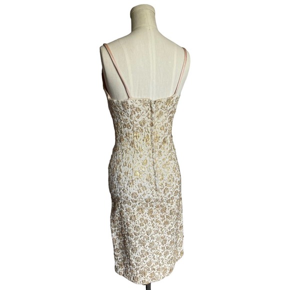 Vintage 50s Gold Silver Jacquard Brocade Wiggle Dress Vest Set Cocktail Pinup - Picture 7 of 14